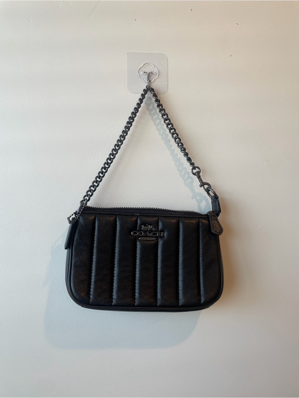 Coach Black Quilted Leather Chain Wristlet Mini Bag